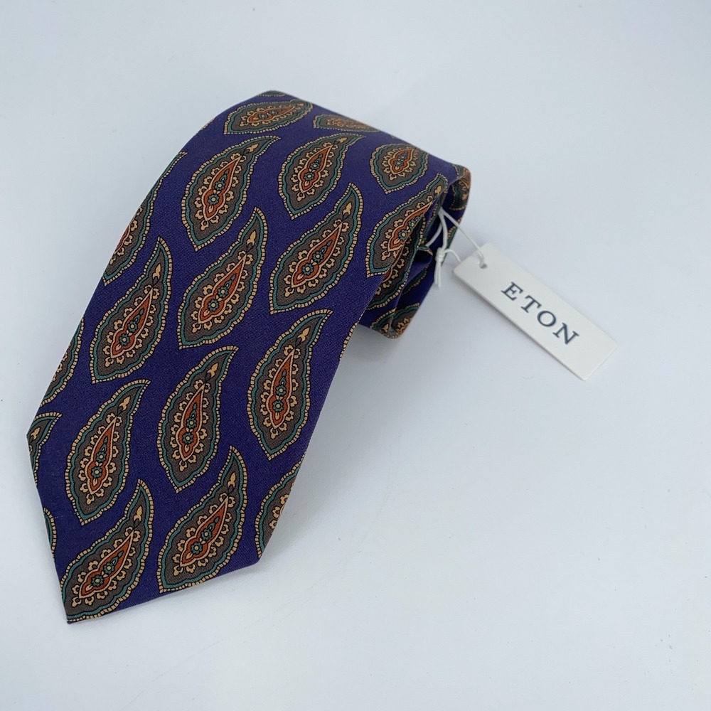 Eton Tie Mens One Size Multi Paisley Silk Classic Luxury Necktie Italy Made NWT